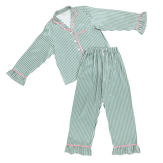 Green Stripe w/Pink Ric Rac Pj Pant set