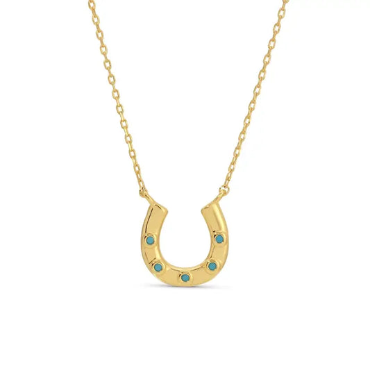 Horseshoe Pendant necklace Light Blue Accents