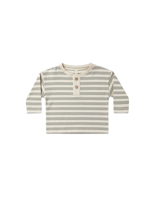 Basil Stripe Long Sleeve Henley Tee