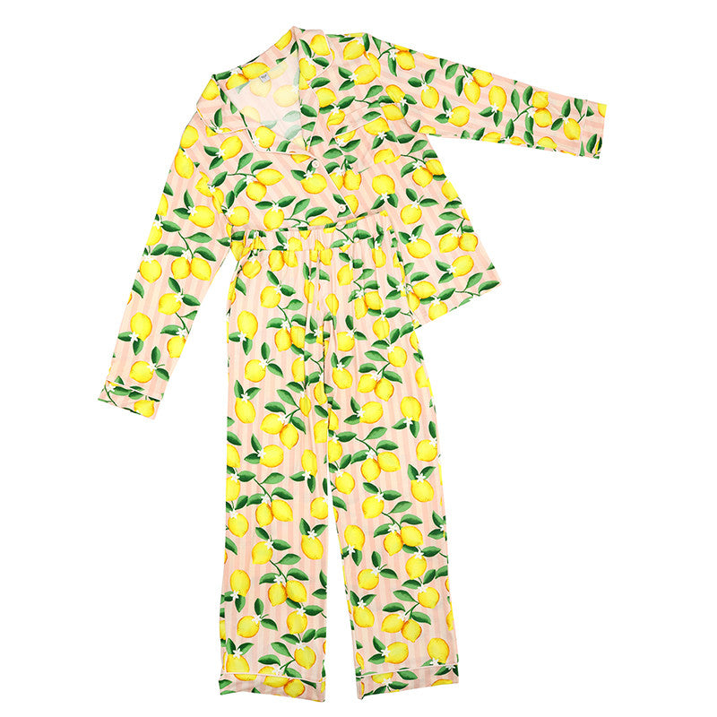 Bamboo PJ Pant Set - Pink Stripes + Lemons