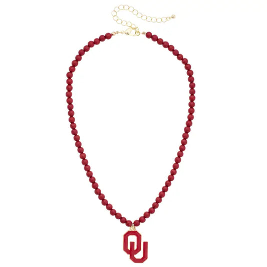 Oklahoma Sooners Beaded Logo Pendant Necklace