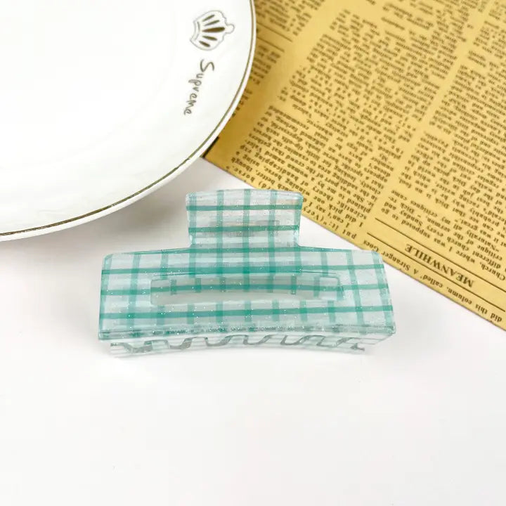 Spring Plaid Sparkly Hair Clip