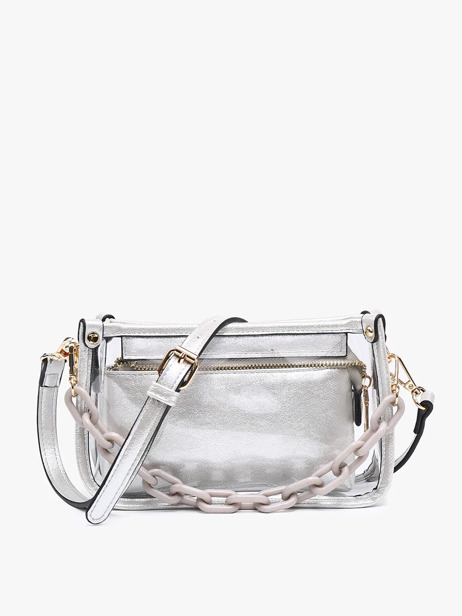 Clear + Color Trim Purse w/ Chain