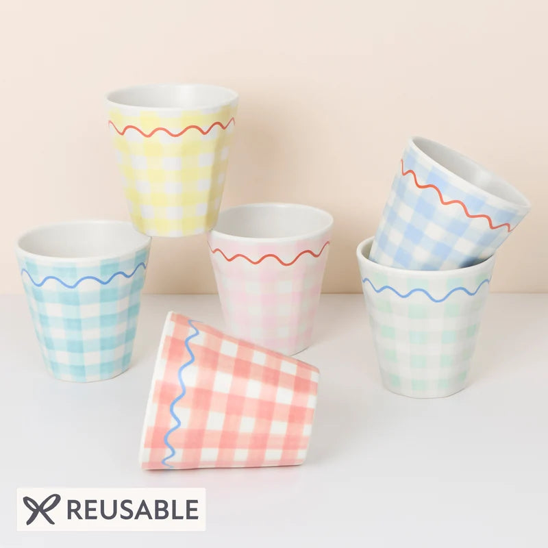 Gingham Melamine Cups