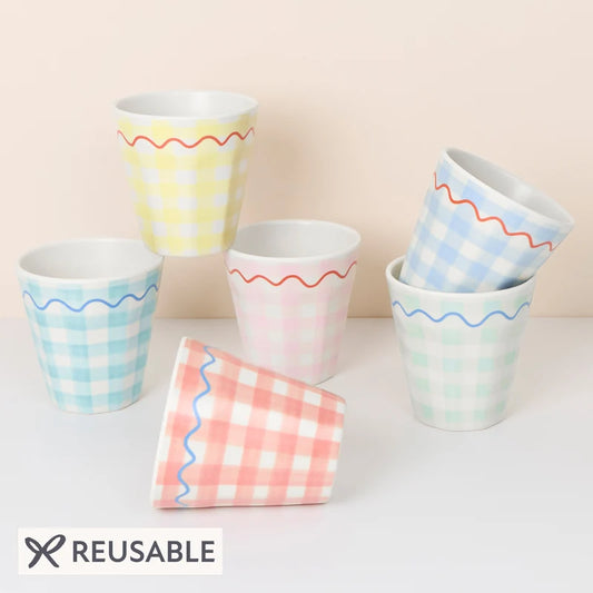Gingham Melamine Cups