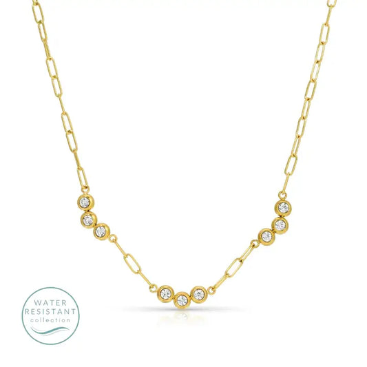 Triple Cz Clusters Paperclip Necklace, Water-Resistant