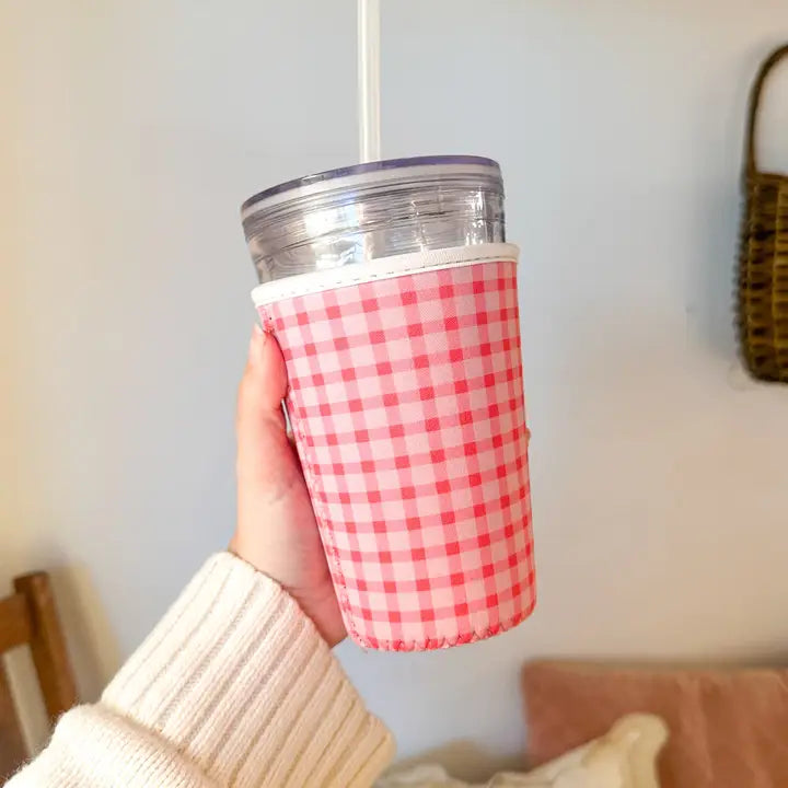 Pink Gingham Drink Sleeve