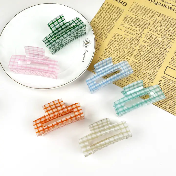 Spring Plaid Sparkly Hair Clip