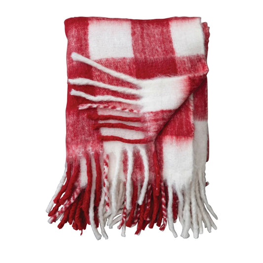 Red & White Plaid Blanket w/fringe