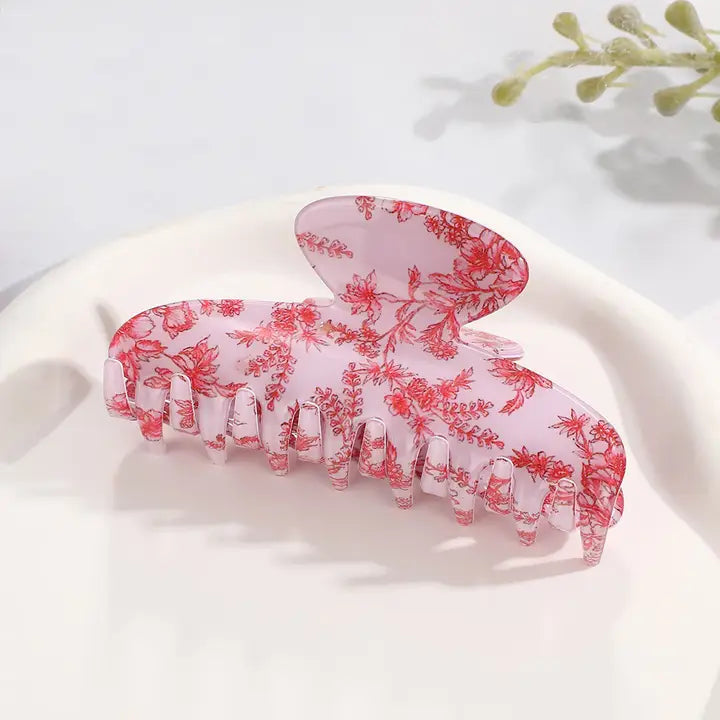 Red Floral Claw Clip