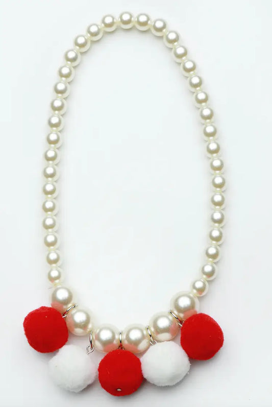 Pom Pom Necklace - Red