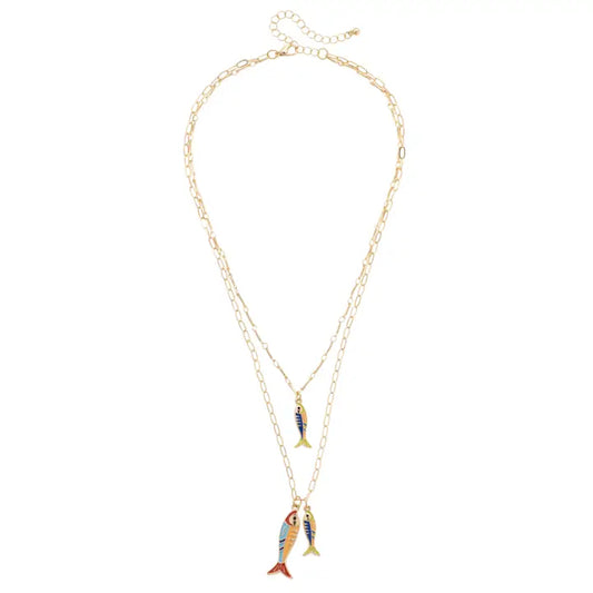 Sardine Enamel Layered Necklace in Shiny Gold