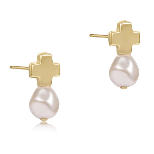 Sm Gold Cross Stud W/Pearl