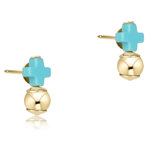 Sm Turq Cross Stud W/Gold