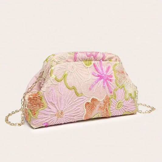 Vintage Sequins Flower Embroidery Crossbody