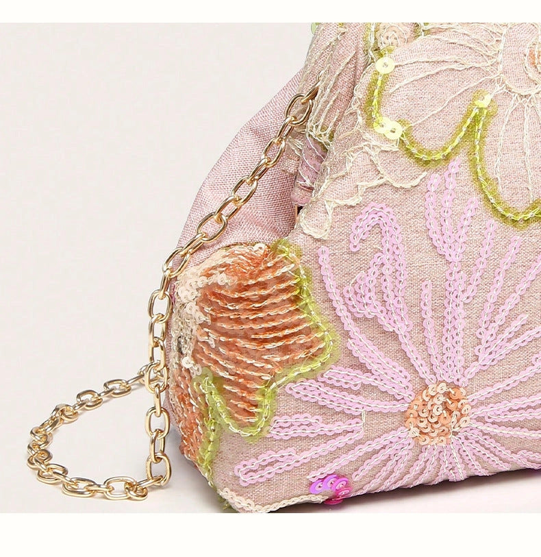 Vintage Sequins Flower Embroidery Crossbody