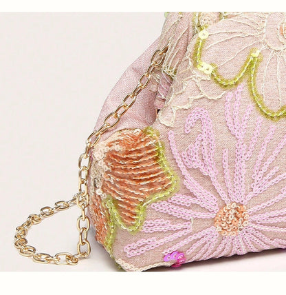 Vintage Sequins Flower Embroidery Crossbody