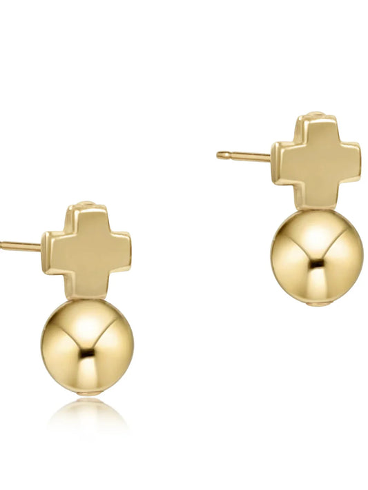 Gold Cross Stud w Gold Ball