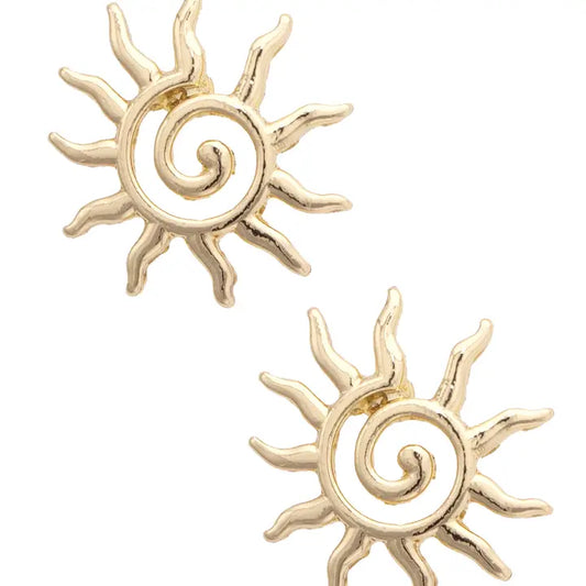 Spiral Sun Stud Earrings in Shiny Gold