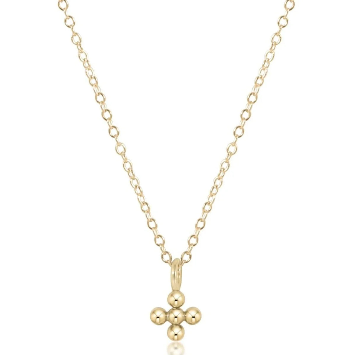 16" Necklace Gold - Signature Cross Beaded Small gold charm