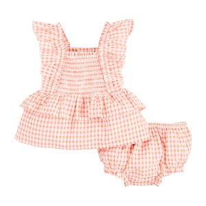 Smocked Check Pinafore Set