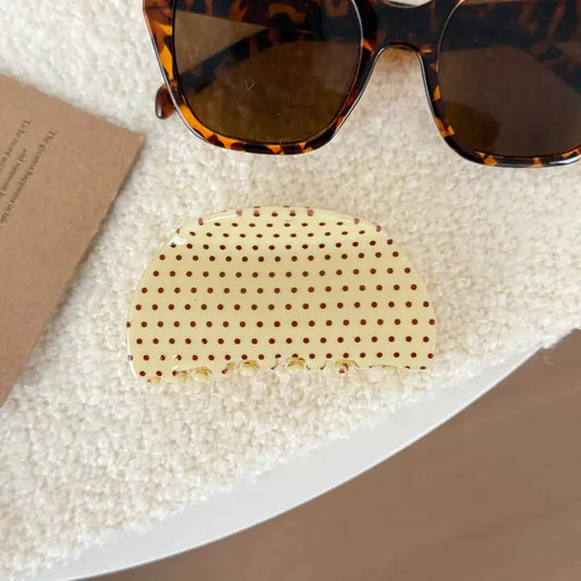 Yellow Vintage Polka Dot Claw Clip