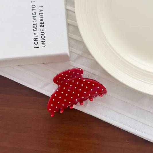 Red Chic Curved Polka Dot Pattern Acetate Hair Claw