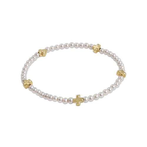 Signature Cross Small Pearl Pattern 3mm Bead Bracelet