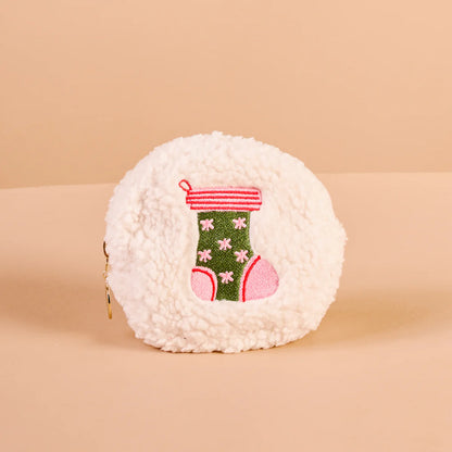 Holiday Stocking Circle Teddy Pouch