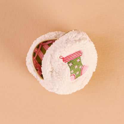 Holiday Stocking Circle Teddy Pouch