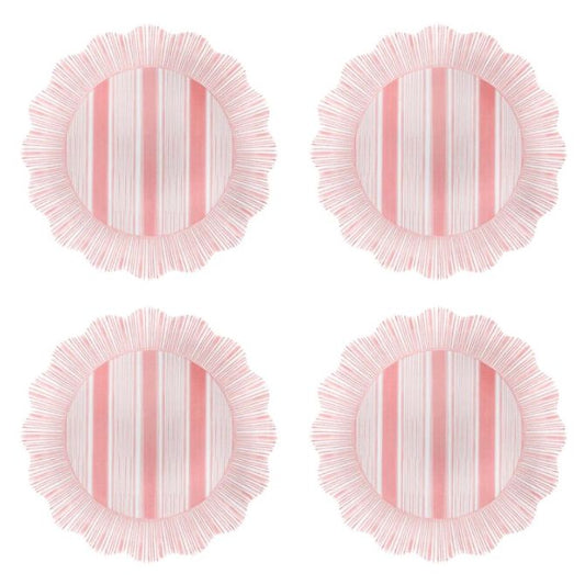 Coral Cabana Stripe Melamine Dinner Plate Set