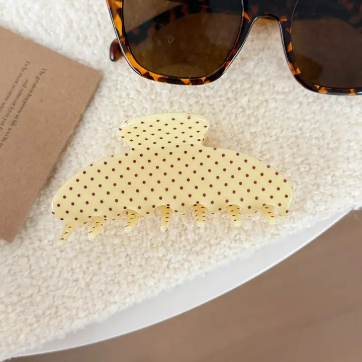 Yellow Vintage Polka Dot Claw Clip