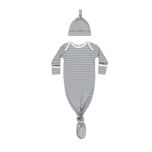 Blue Pinstripe Knotted Gown