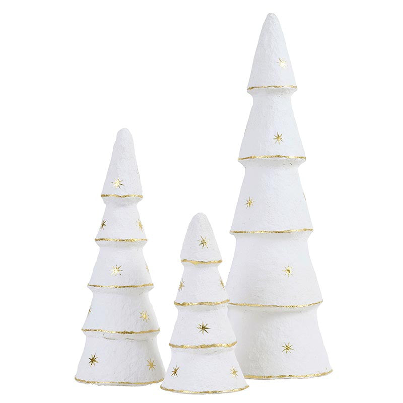 White Matte Gold Star Tree Set