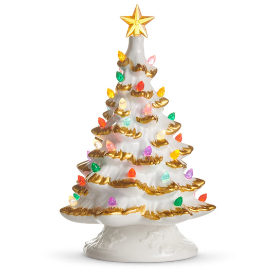 9" White and Gold Lighted Tree