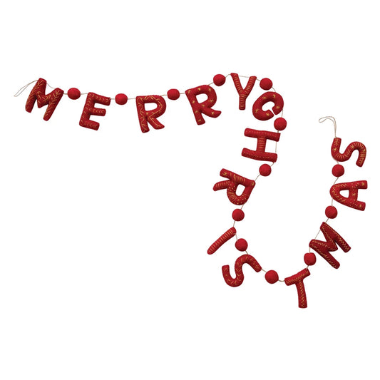 Merry Christmas Wool Garland w/Gold
